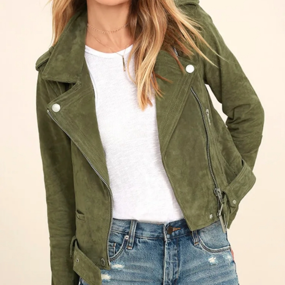 NEW blank nyc suede moto jacket olive green xs